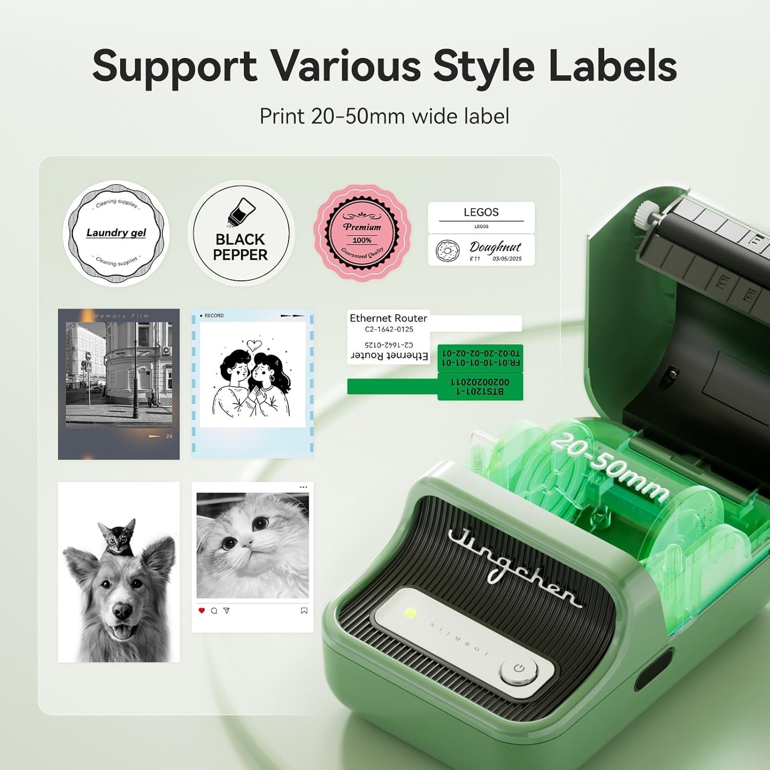 B21 Pro Portable Thermal Label Printer Inkless Green 50x30mm