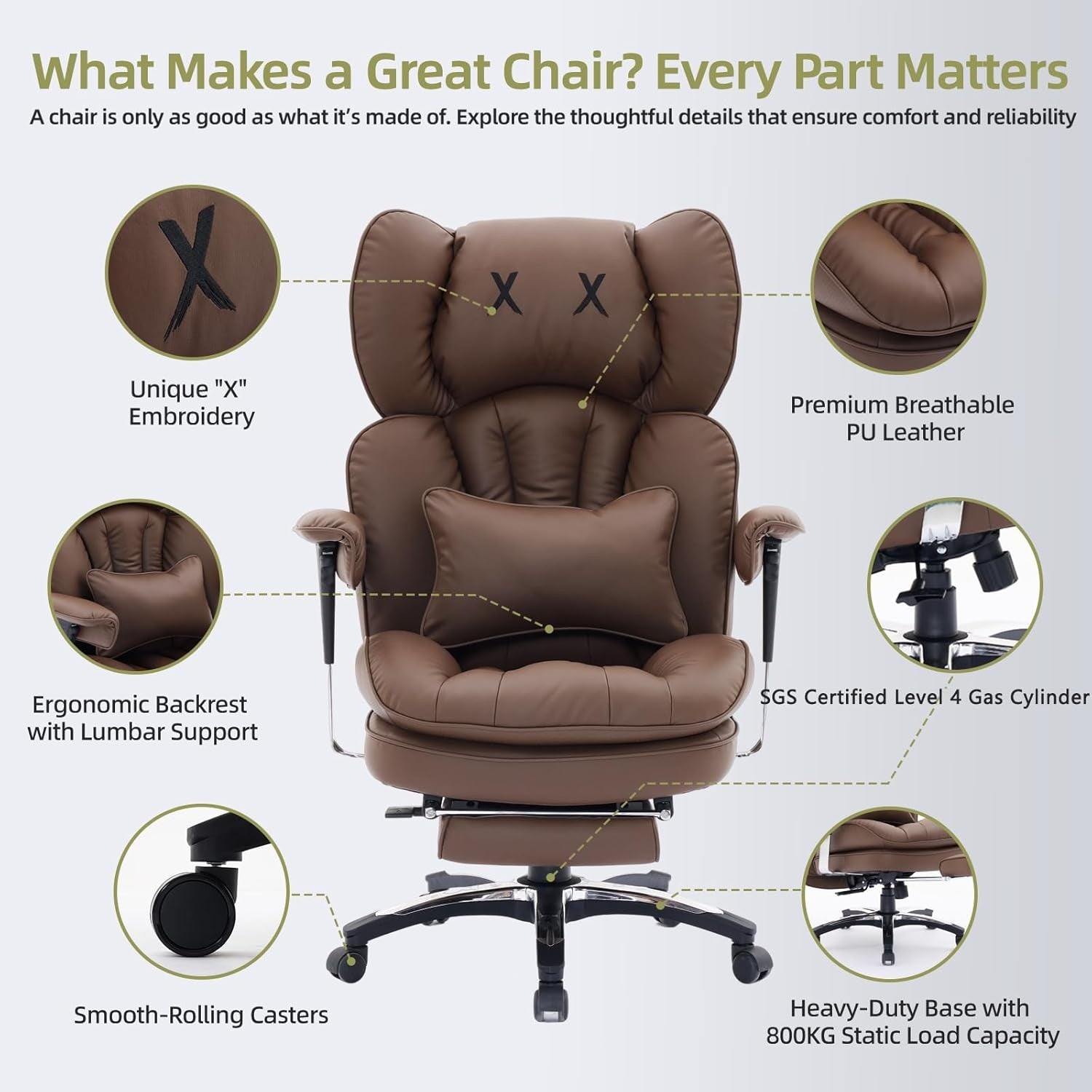 Executive Office Chair PU Leather Recliner 200kg Swivel w/ Footrest