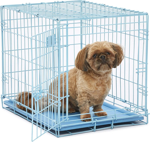 Portable Blue Single Door Dog Crate 62cm with Divider, Leak-Proof Pan & Rollers
