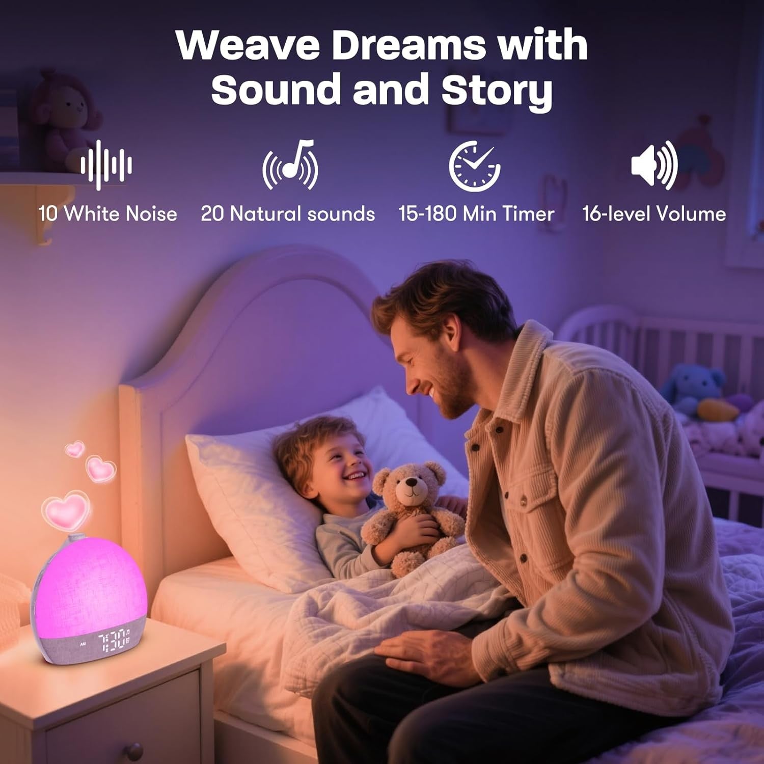 Sunrise Wake Up Light Alarm Clock White Noise Sleep Aid Yellow Lamp