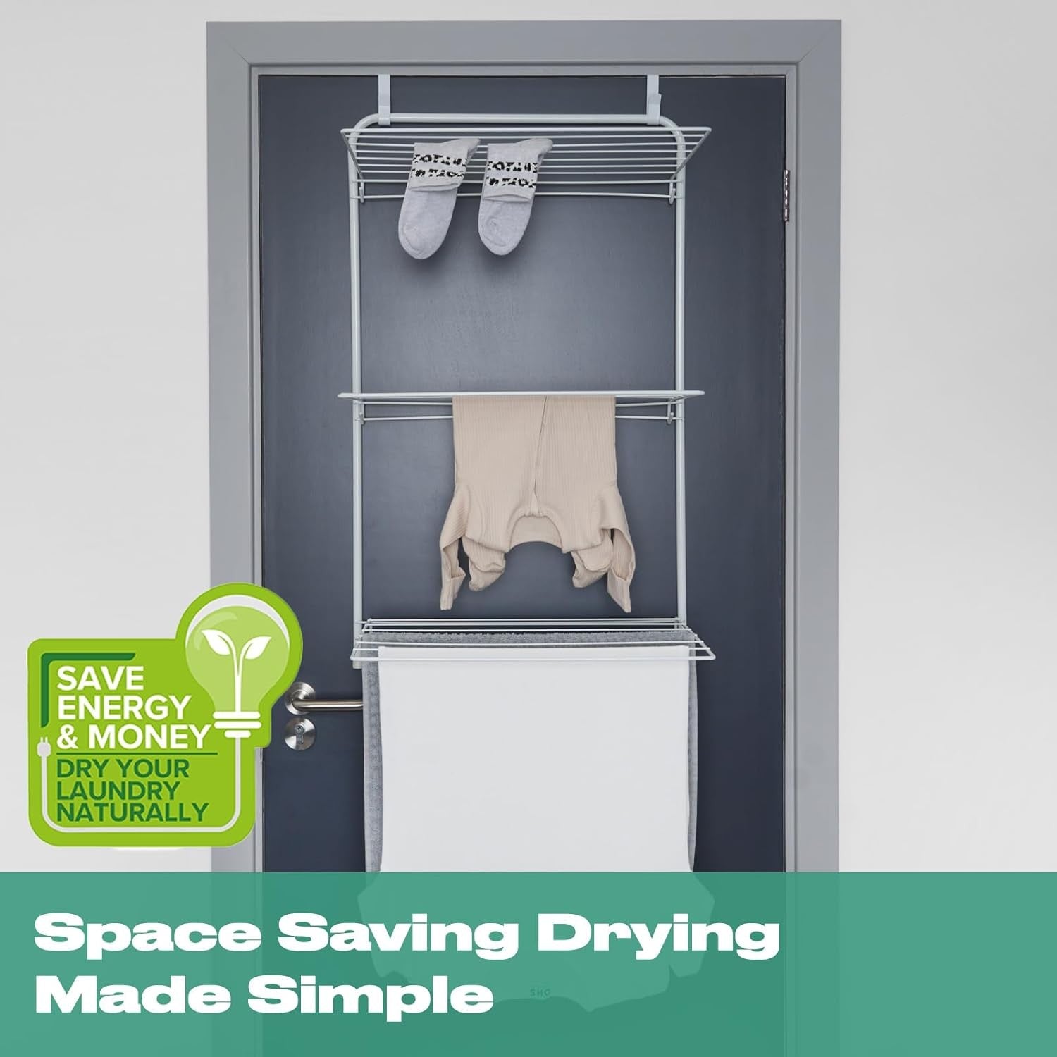 Over Door Clothes Airer Tiered Folding Drying Rack Indoor Space Saving Laundry