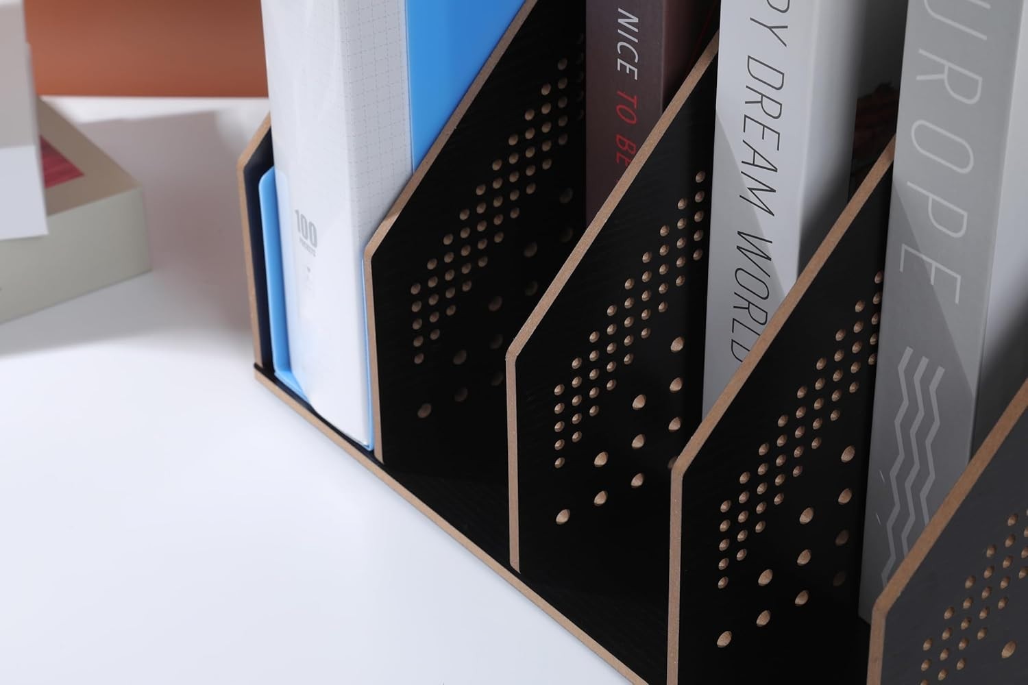 Wooden Desk File Rack & Book Organizer - Large Desktop Storage Holder