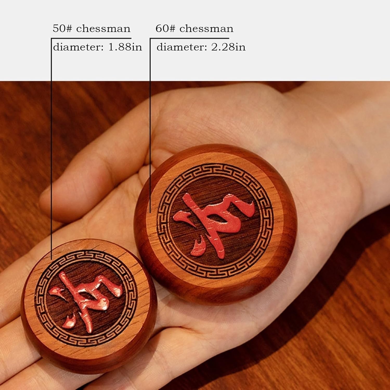Large Beechwood Xiangqi Chinese Chess Set Leather Board 5.8cm