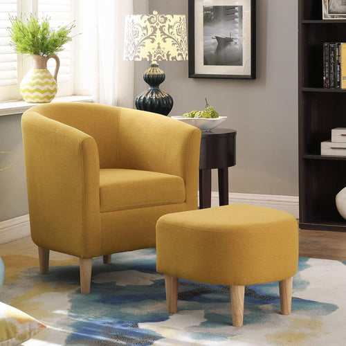 Yellow Armchair with Footstool Comfy Tub Chair for Lounge Bedroom Decor