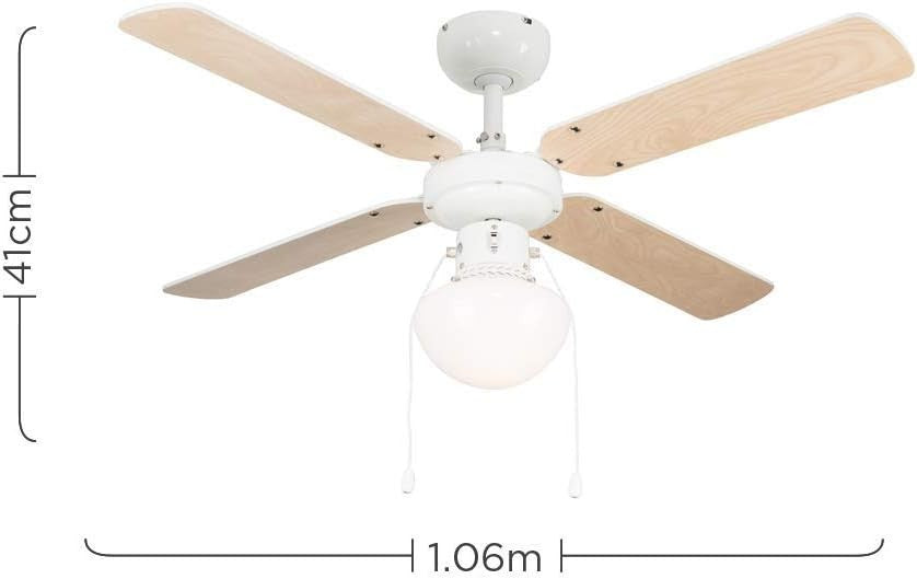 MiniSun 42" White Ceiling Fan with Light, Reversible Blades, 3-Speed, LED Bulb