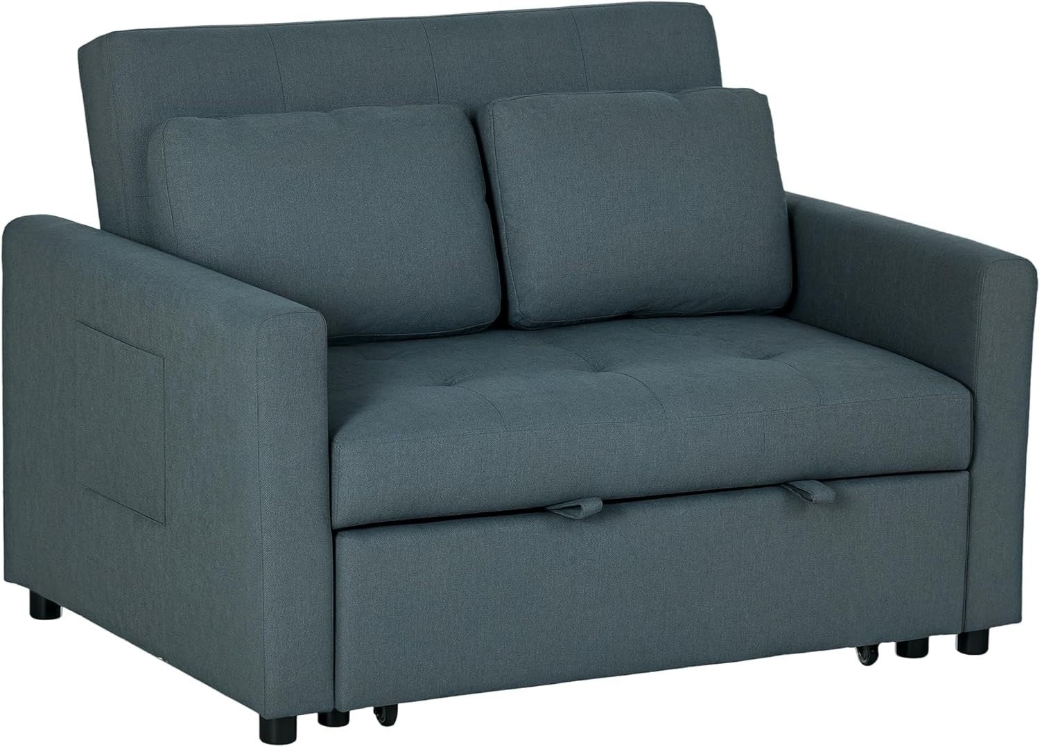 2 Seater Sofa Bed Grey – Pull Out Guest Bed with Storage & Cushions