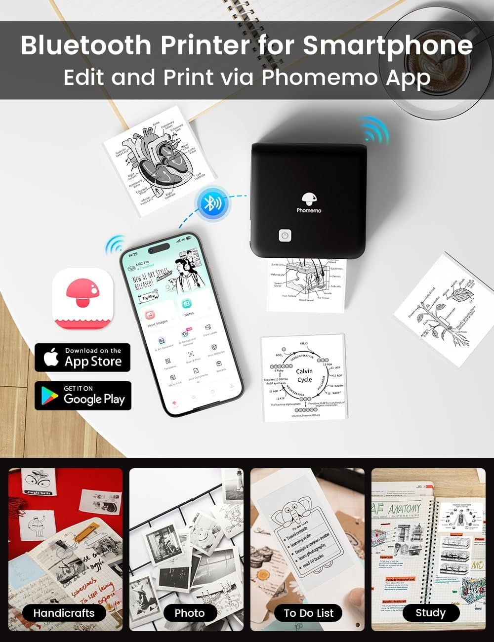 Mini 300DPI Thermal Printer Bluetooth Sticker Label