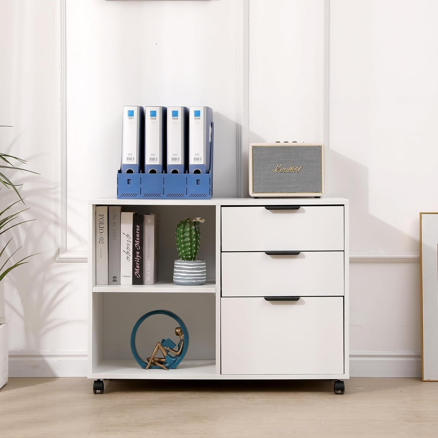 Right Hand Under Desk Caddy 3 Drawer Rolling Office Storage Printer Stand