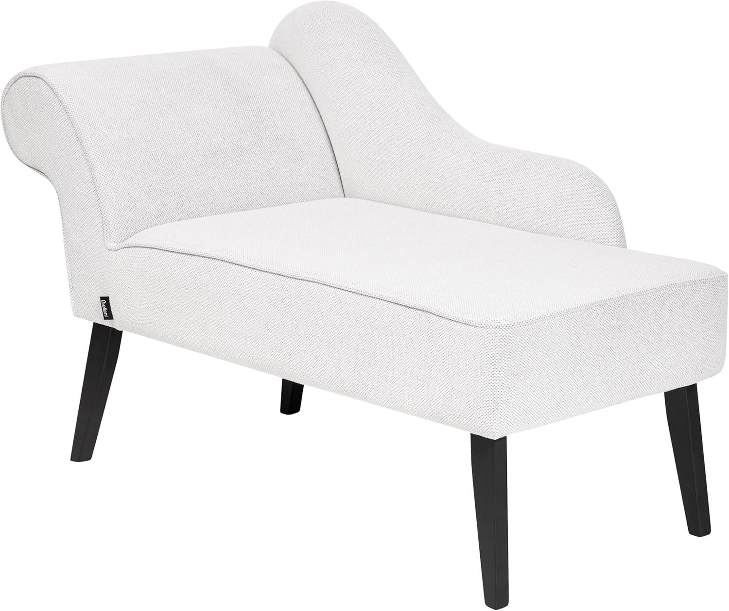 White Fabric Vintage Chaise Lounge Left-Hand Sofa Black Legs Compact 1-Seater