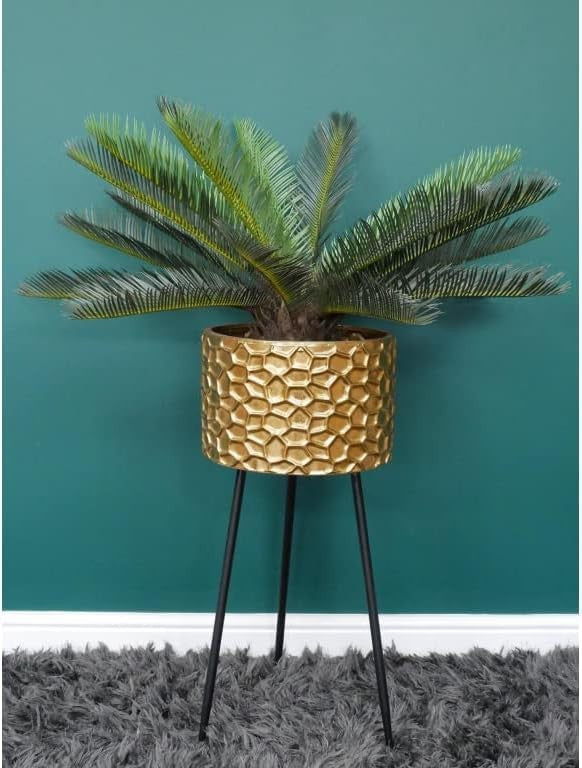 Gold Metal Plant Stand 72cm Tall Flower Pot Indoor Outdoor Black Tripod Legs
