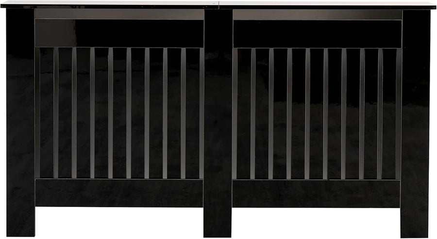 Large Black Radiator Cover High Gloss MDF Cabinet Vertical Slat W151xH82cm
