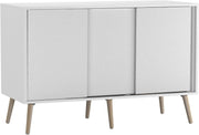 White Sliding Door Sideboard Cabinet 3-Door Storage with Wooden Legs