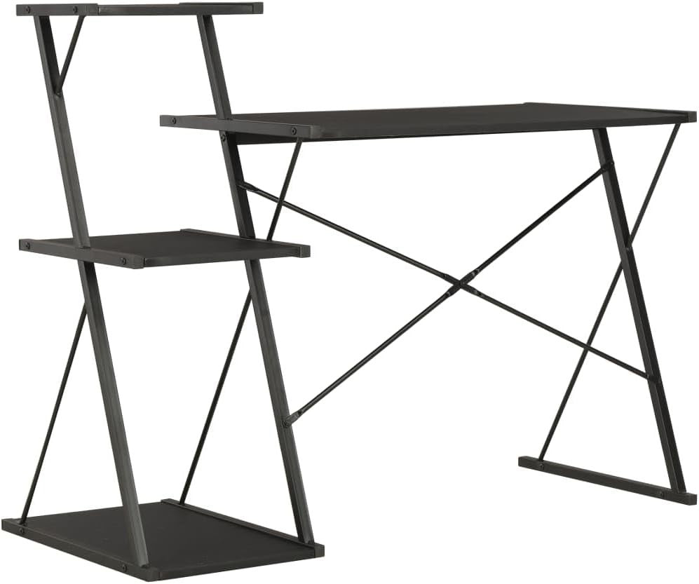 Z-Shaped Computer Desk with Shelves 116x50x93cm – Black Home Office Workstation