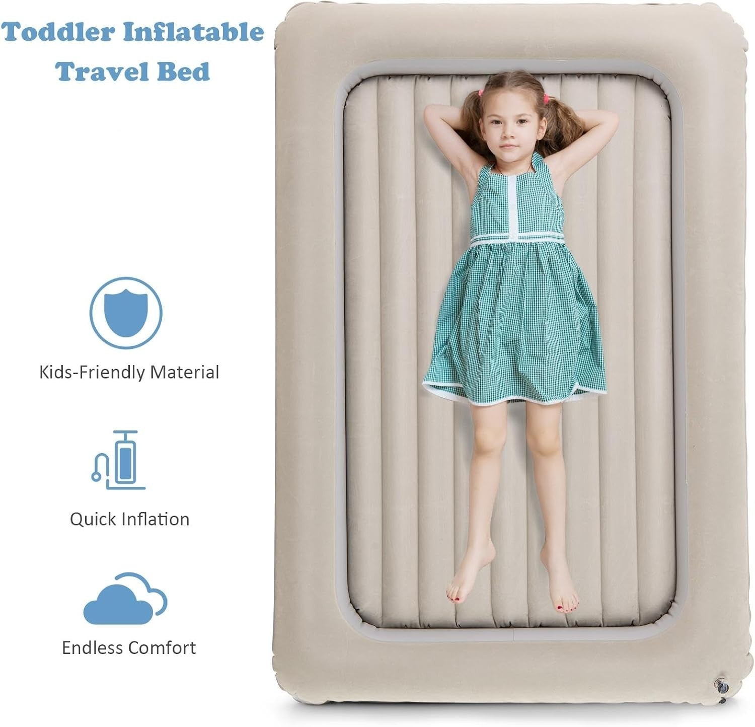 Kids Inflatable Toddler Travel Bed Air Mattress w/ Pump Portable