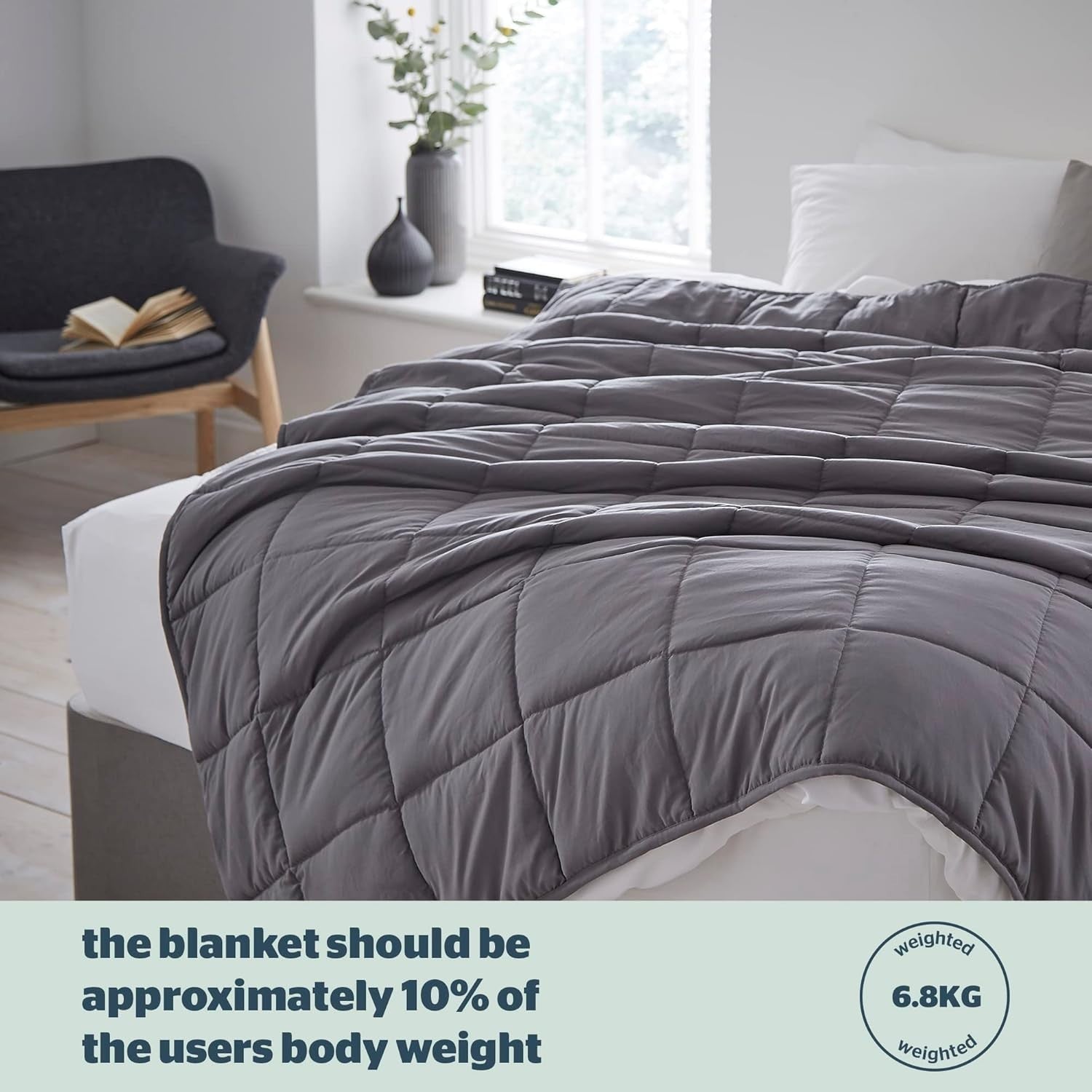 Weighted Blanket Adult Grey 9kg 150x200cm Calming Heavy Sleep Aid
