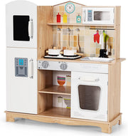 Wooden Kids Play Kitchen Lights Sounds Ice Maker Water Dispenser Set