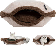 2 in 1 Plush Cat Bed Shell Design Calming Kitten House w Cushion