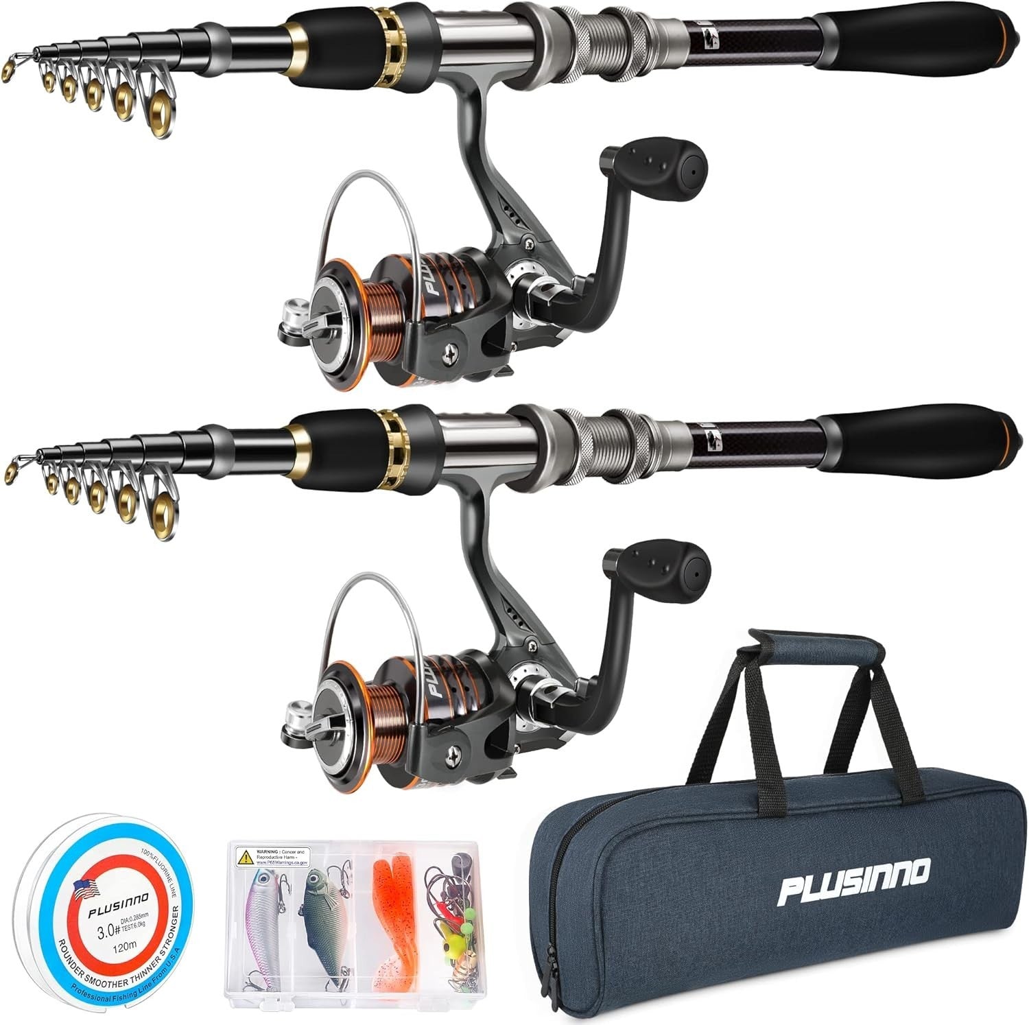 Telescopic Fishing Rod Reel Combo 2 Pack 2.7M Carbon Spinning Kit Case