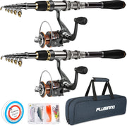 Telescopic Fishing Rod Reel Combo 2 Pack 2.7M Carbon Spinning Kit Case