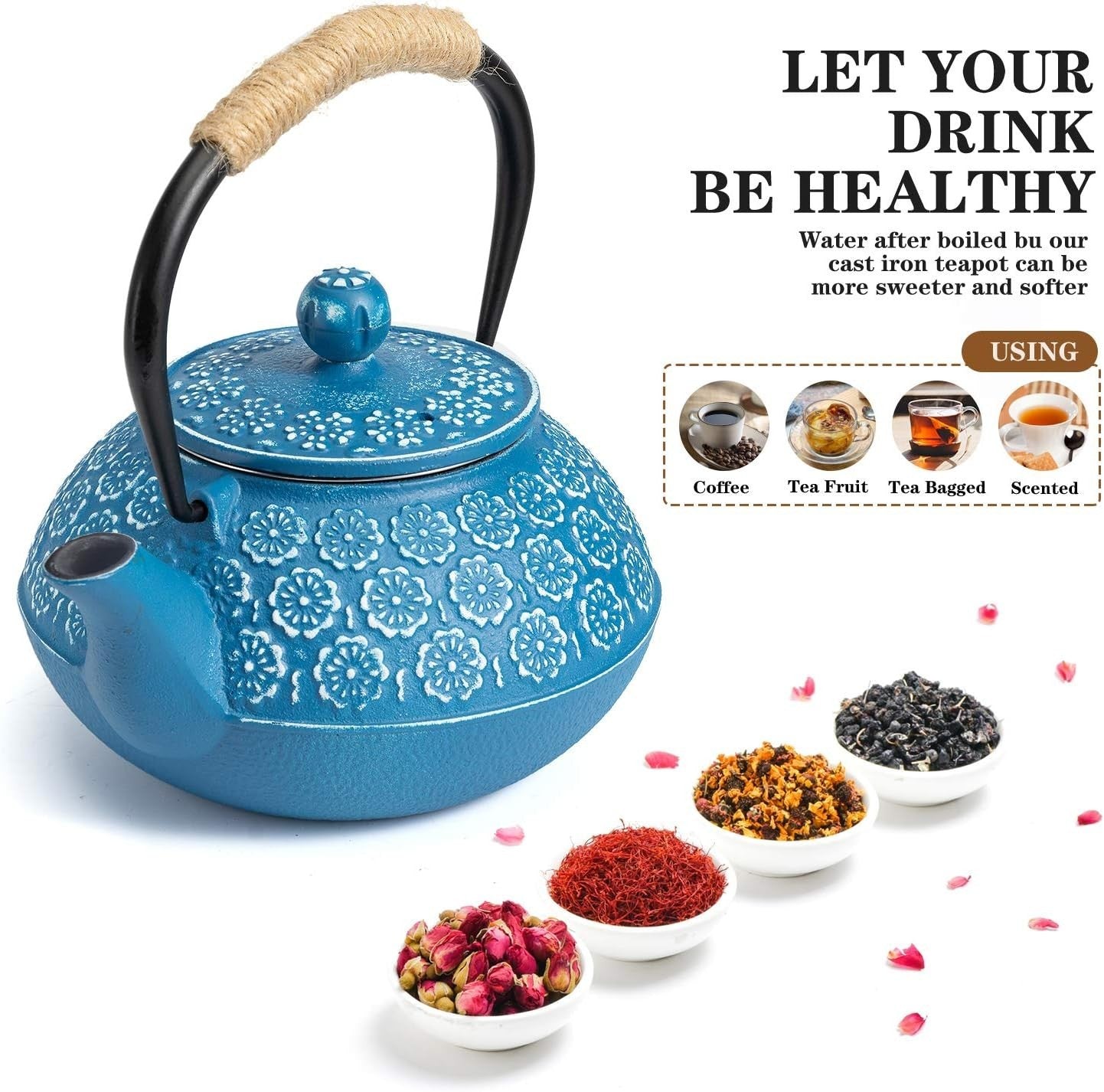 Cast Iron Teapot 900ml Japanese Tetsubin Tea Pot w/ Infuser Blue