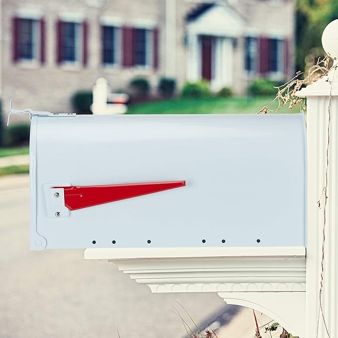 Vintage Wall Mounted US Mailbox White Steel Lockable Postbox Retro Flag Design
