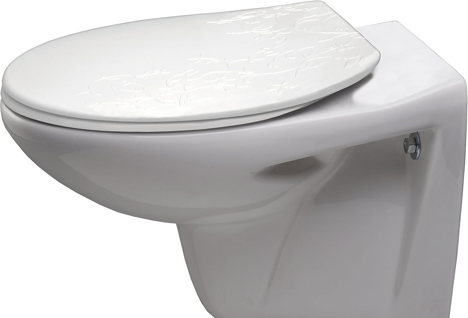 White Floral Toilet Seat Slow Close Adjustable Hinges Universal Fit