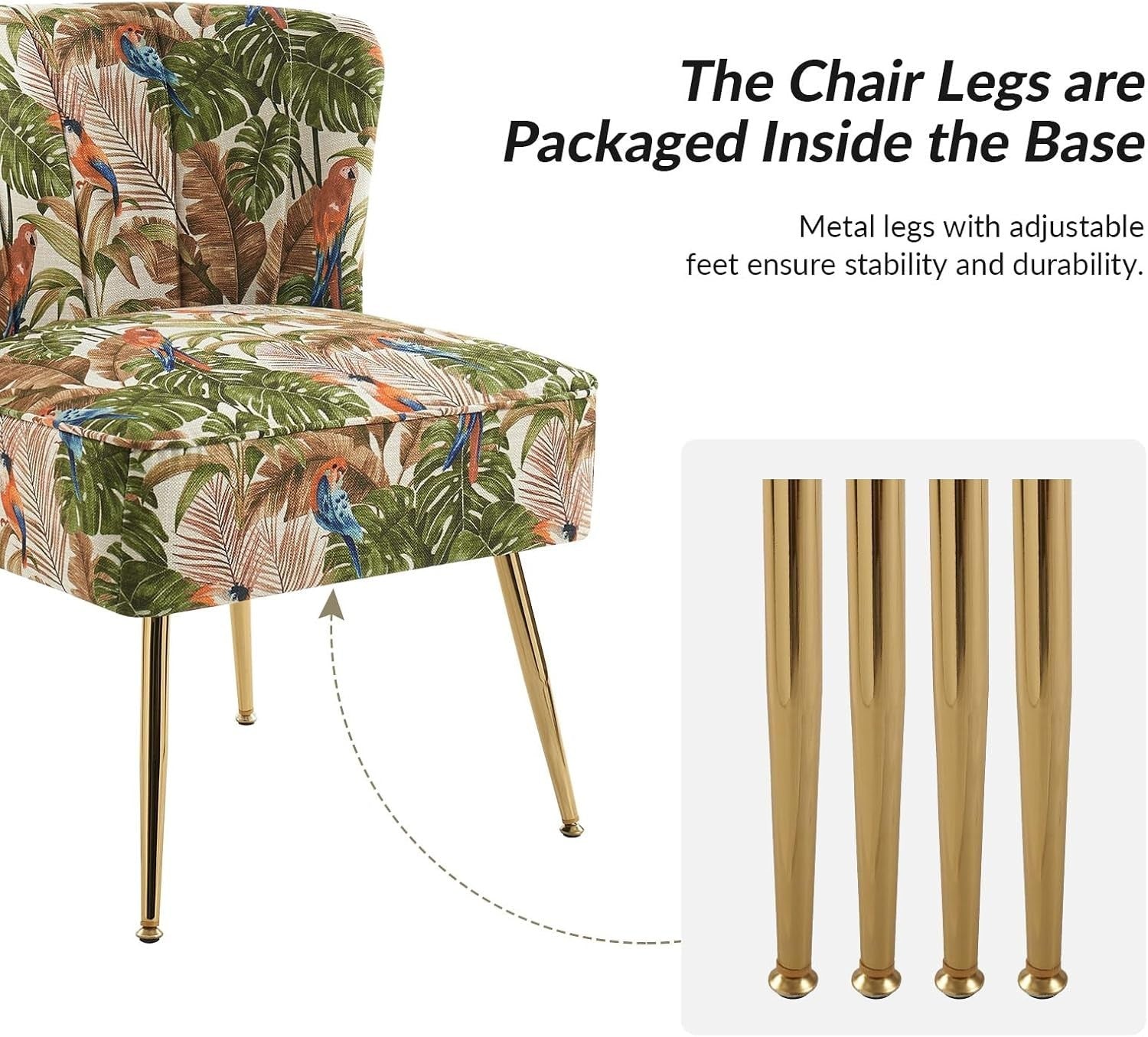 Set of 2 Green Upholstered Dining Chairs – Comfy Cushion & Gold Metal Legs