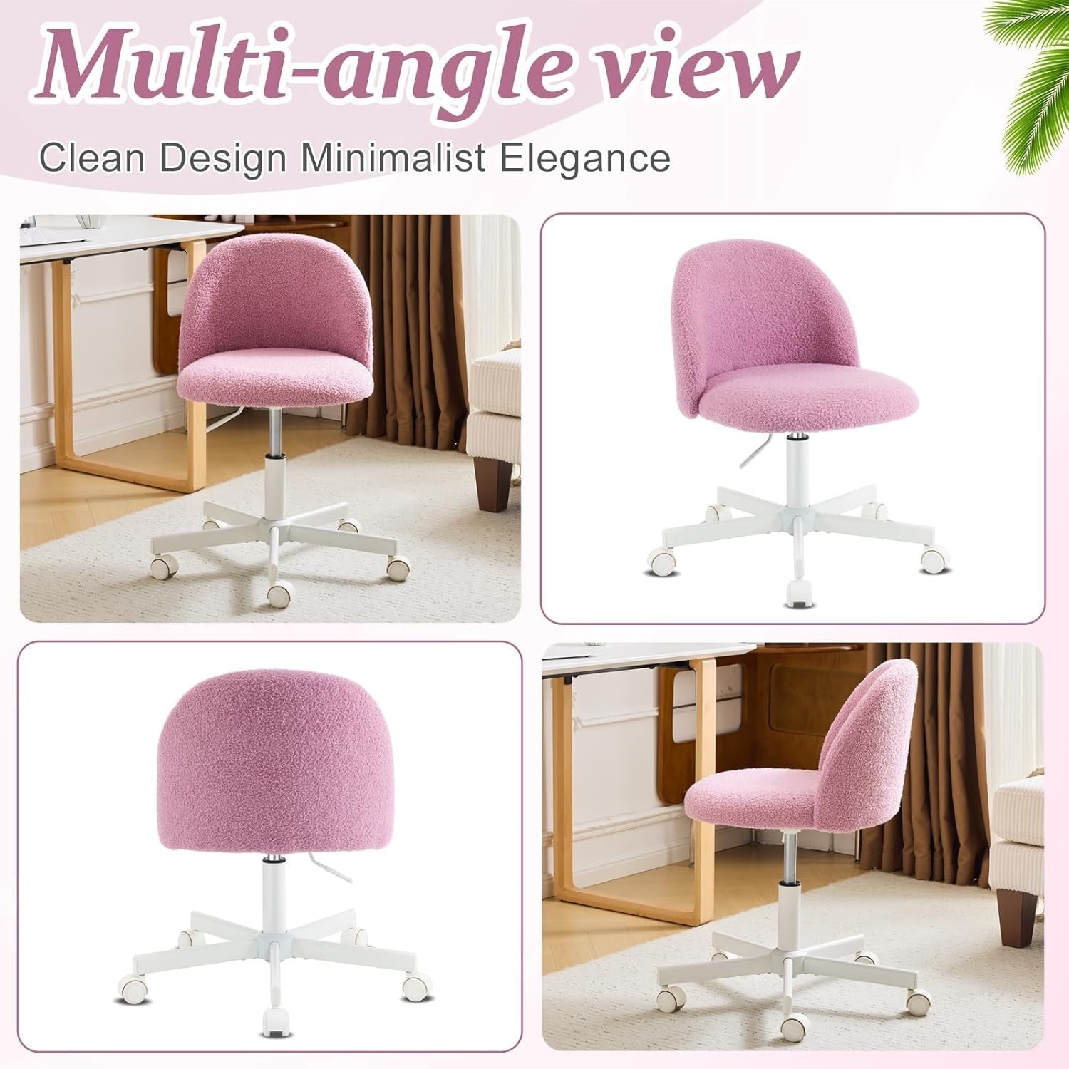 Lilac Purple Teddy Desk Chair – Adjustable Cute Swivel Office Seat with Wheels