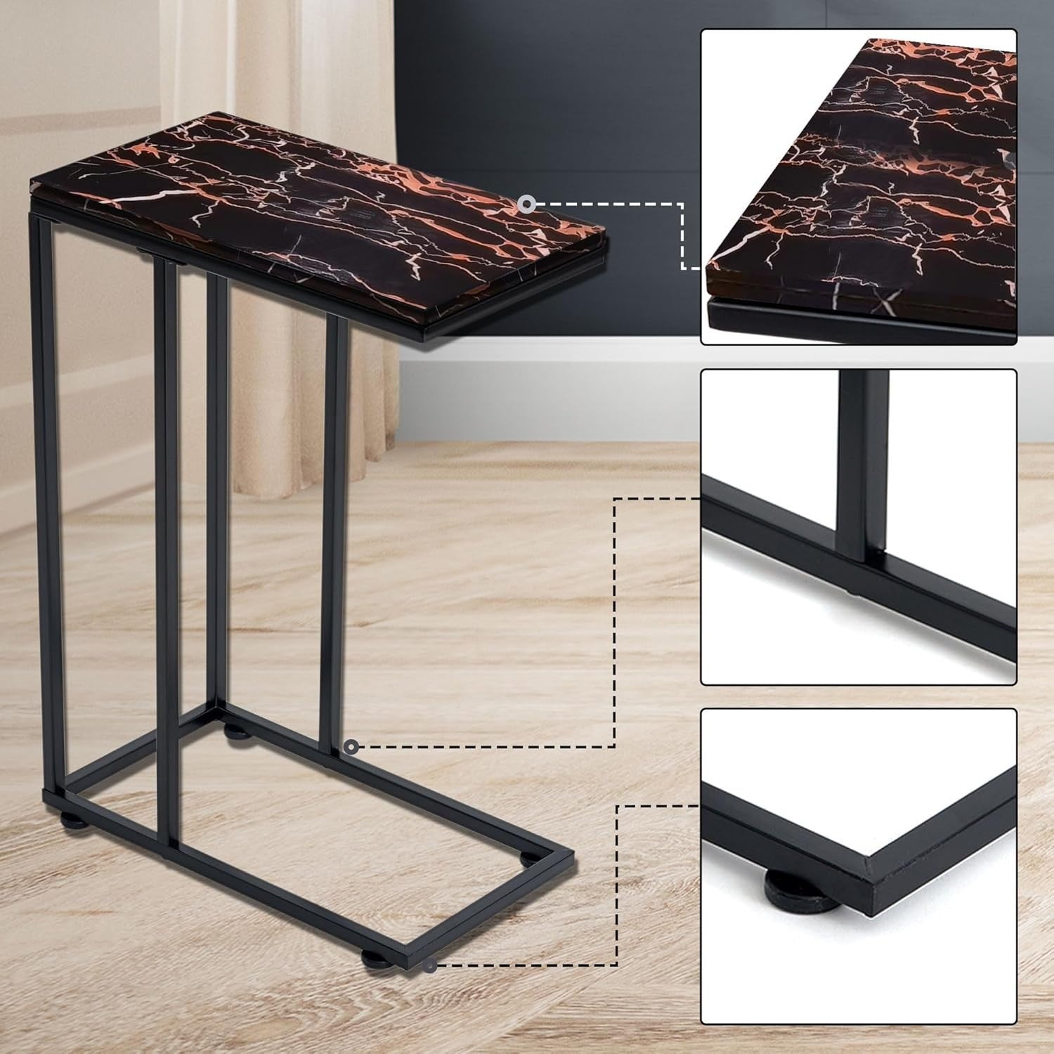 Rose Gold C Shaped Side Table Sofa Bed Snack Laptop Stand Metal Frame