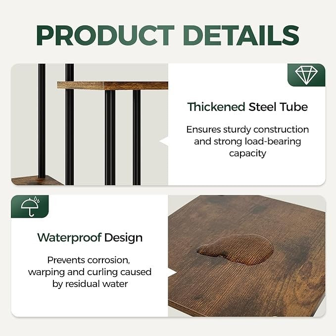 6 Tier Metal Wood Plant Stand Indoor Outdoor Corner Flower Shelf 59x30x130cm