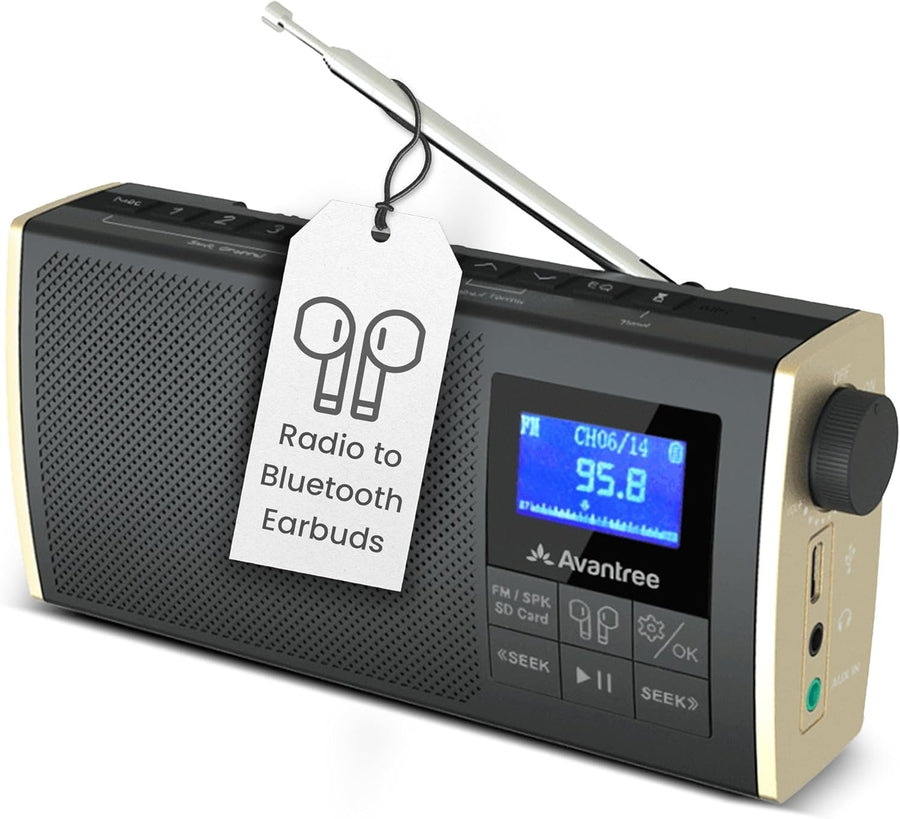 Portable FM Radio Bluetooth Speaker SD Player 11hr Rechargeable