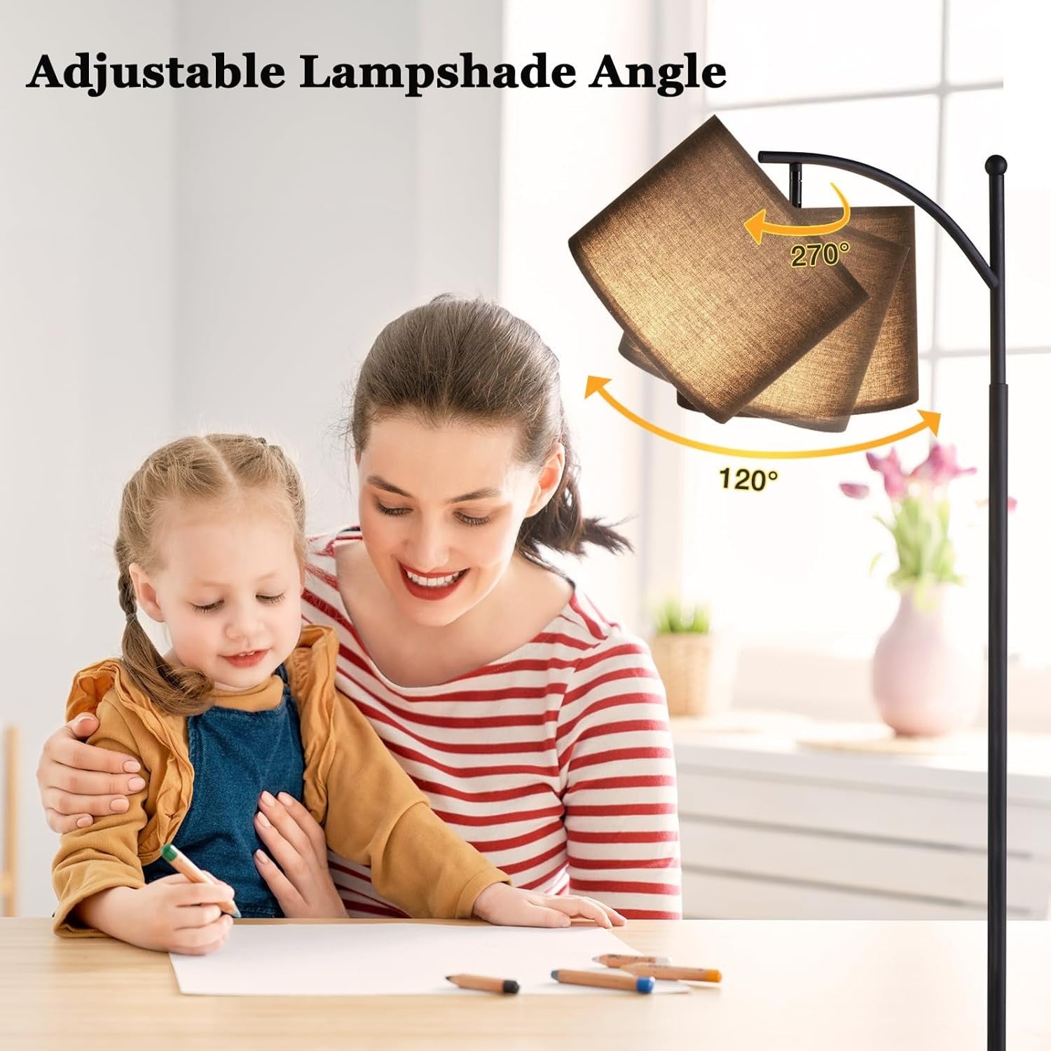 Black Arc Floor Lamp Dimmable LED Remote Control Modern Standing Light