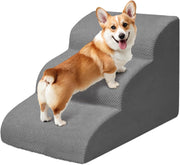 3 Step Dog Stairs Foam Pet Ramp for Sofa Bed Non Slip Grey
