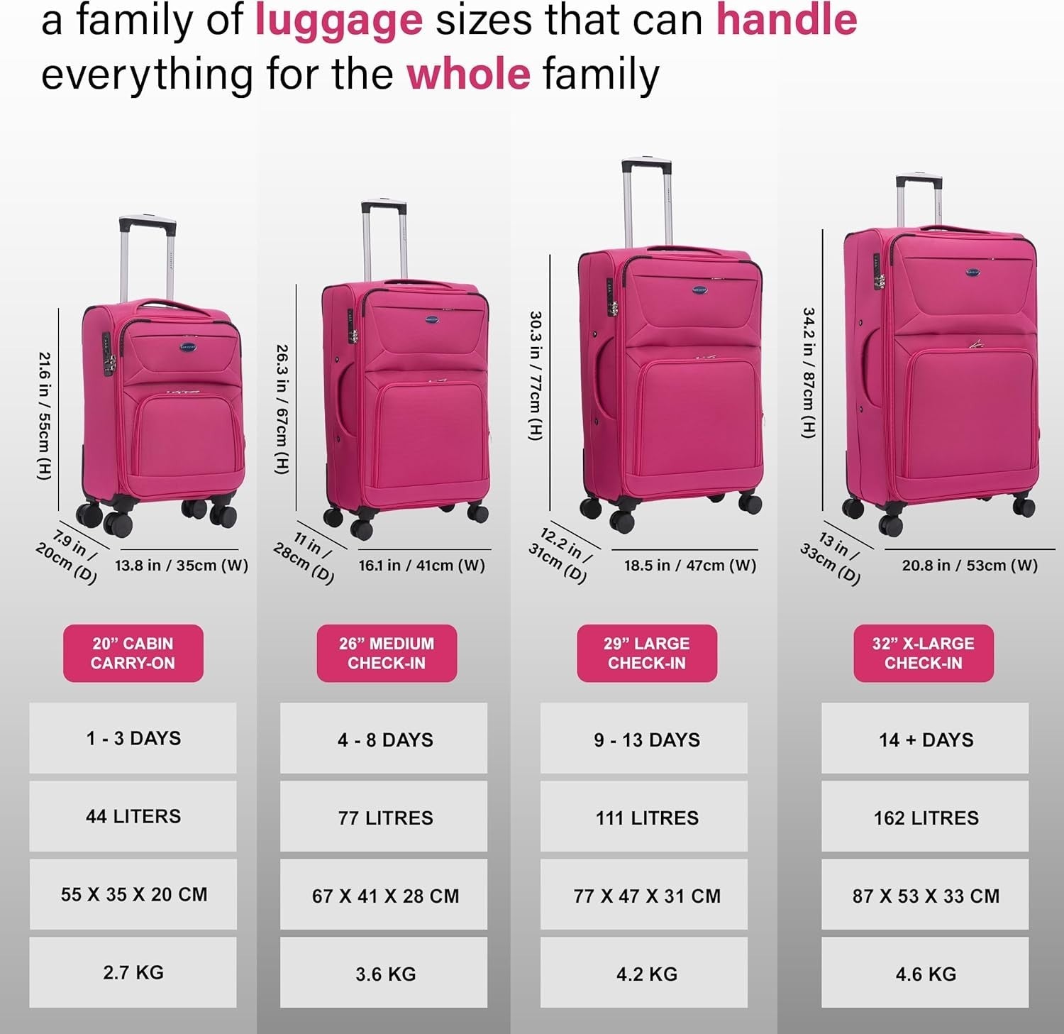 Lightweight 26” Softshell Check In Suitcase 4 Spinner Wheels Lock Expandable