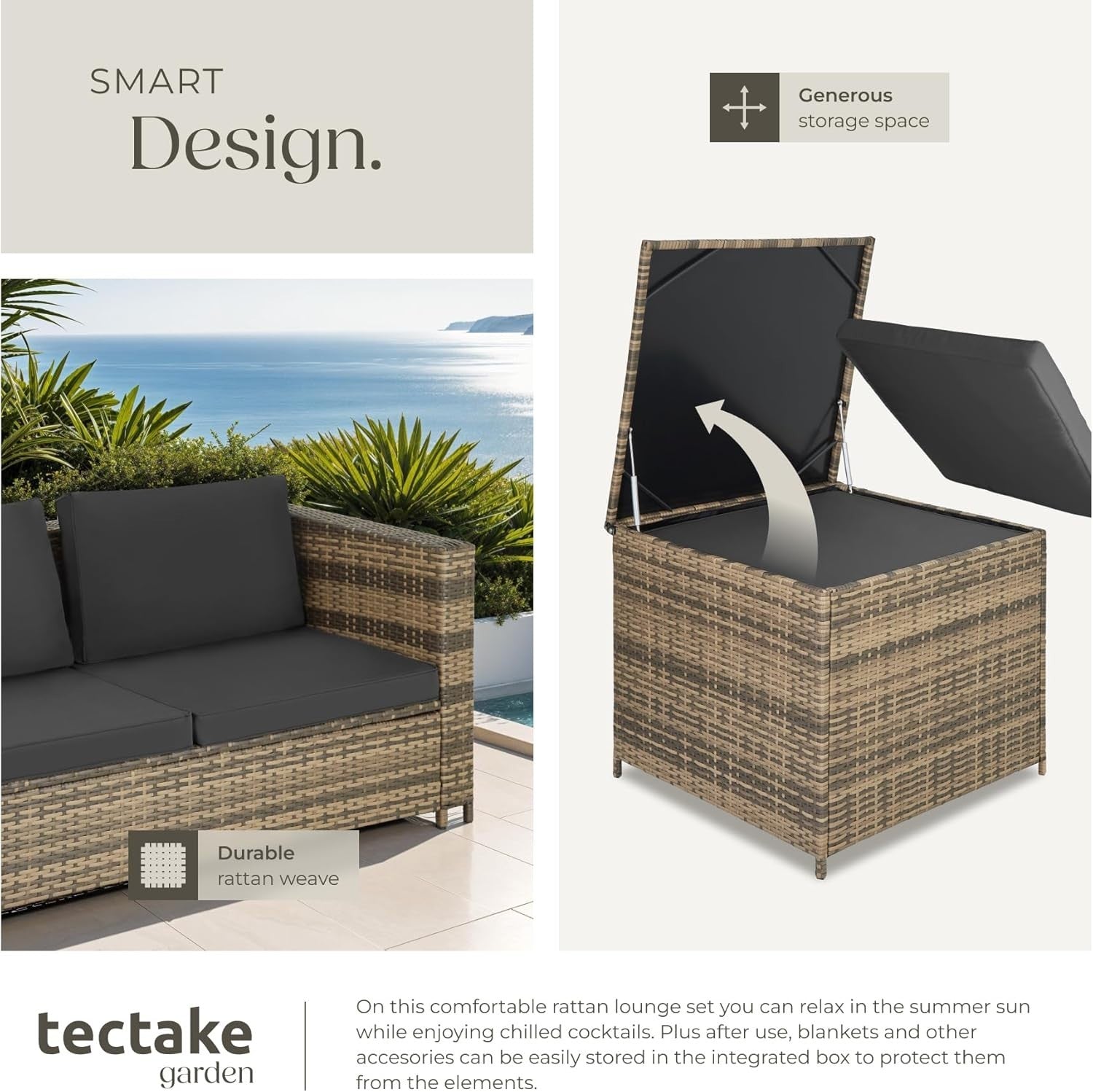 Rattan Garden Sofa Set with Thick Cushions & Storage Box - Patio Outdoor