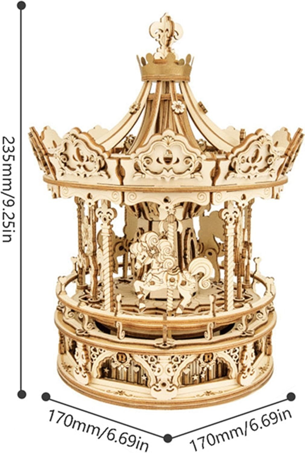 3D Wooden Music Carousel Puzzle with Mechanical Rotation & Light