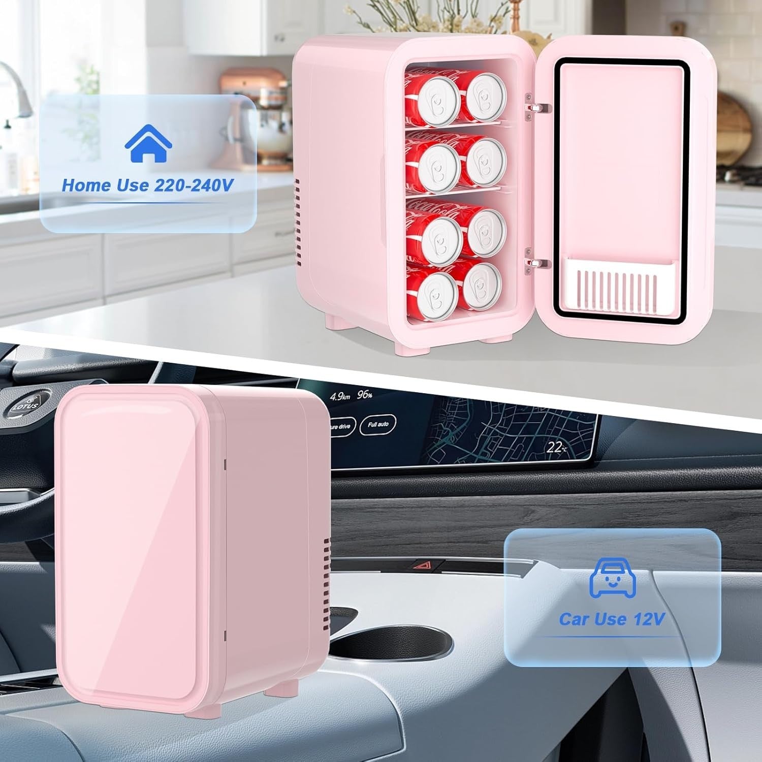 6L Mini Fridge Portable AC/DC Cooler Warmer Bedroom Skincare Pink