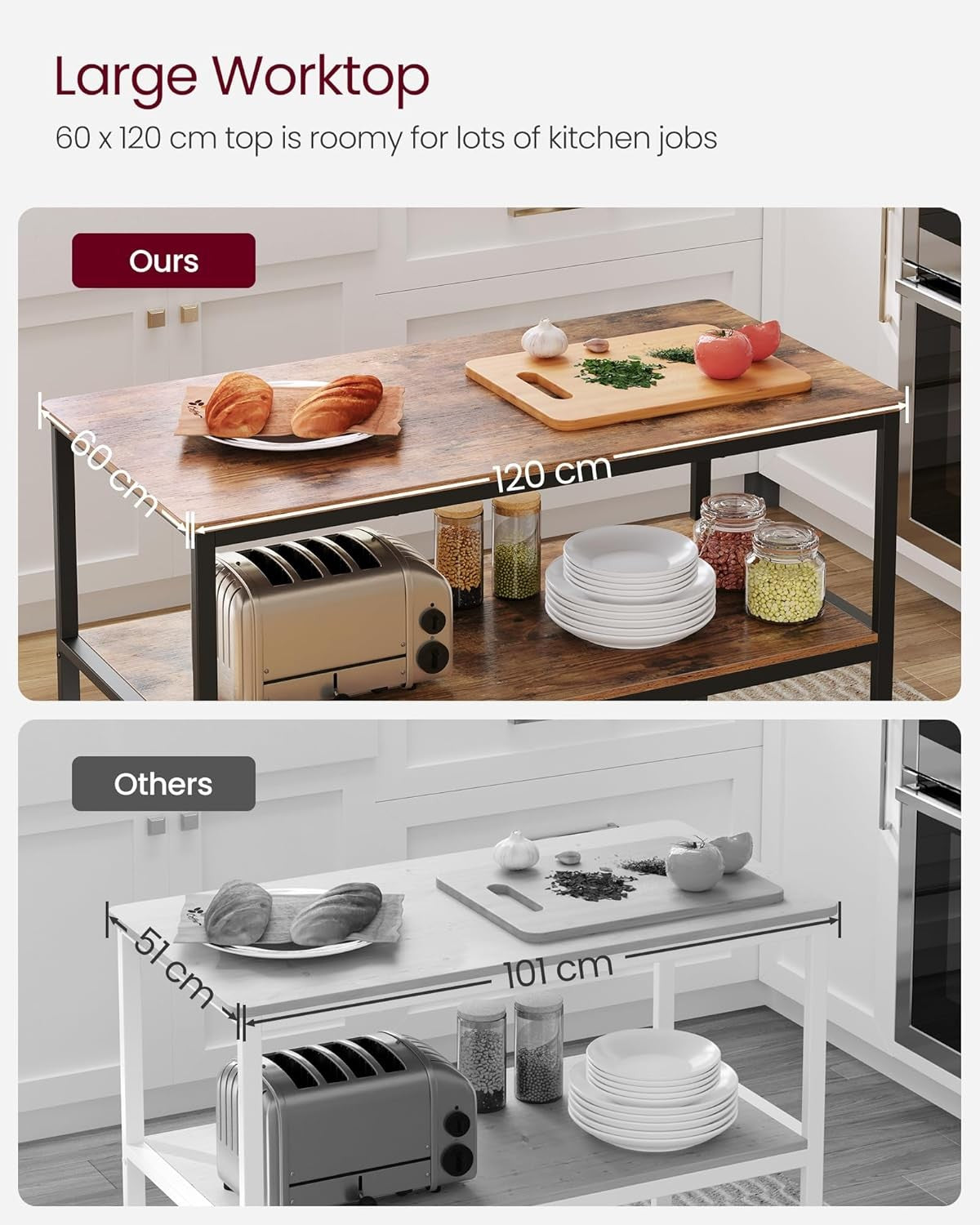 Kitchen Island Bakers Rack Large Worktop Storage Shelf Unit Steel Frame