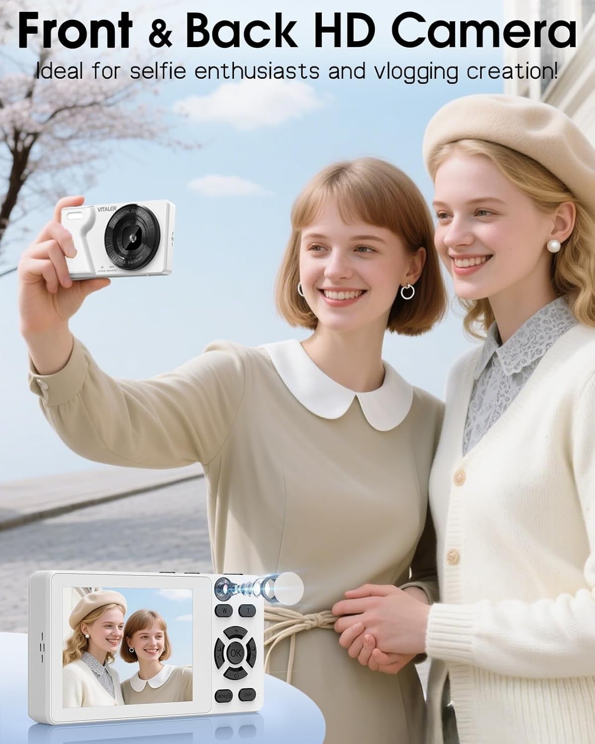 4K 64MP Digital Camera Dual Lens 18X Zoom Compact White Camera
