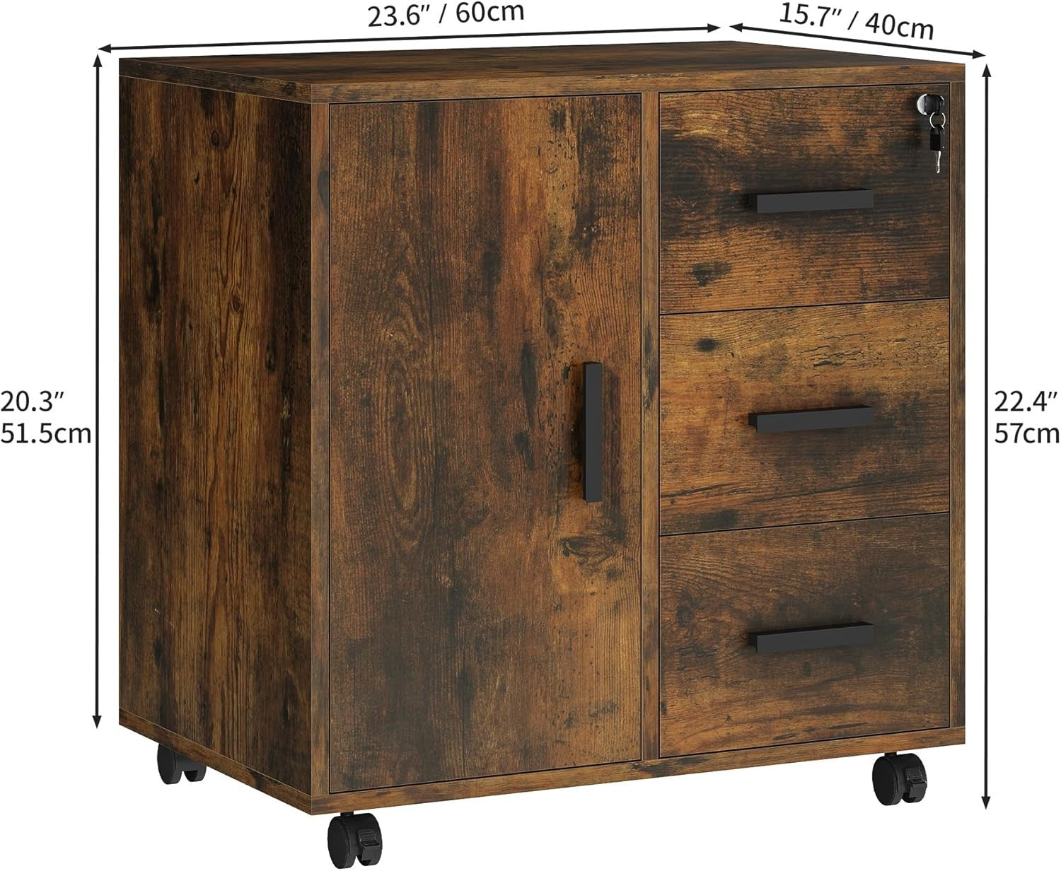 Mobile File Cabinet 3 Drawer Lockable Rolling Office Printer Stand