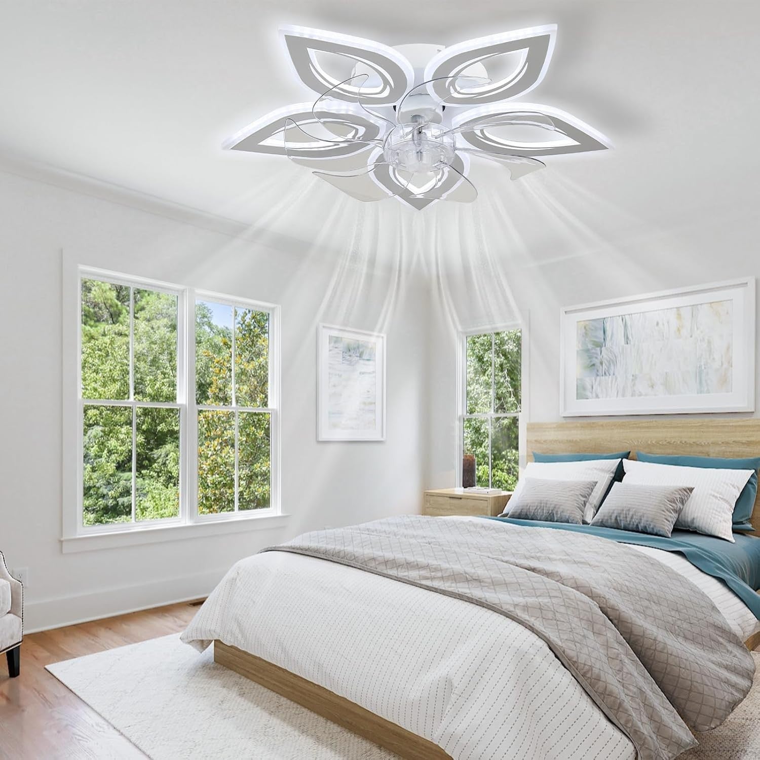 Jenvkoil 12" LED Ceiling Fan with Lights, Quiet, Dimmable, Remote, Smart