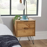 2 Drawer Pine Wood Bedside Table Nightstand Cabinet | Hairpin Legs
