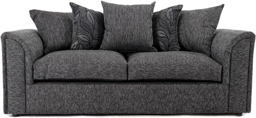 Modern Grey 3 Seater Fabric Sofa with Scatter Cushions UK Made Comfy