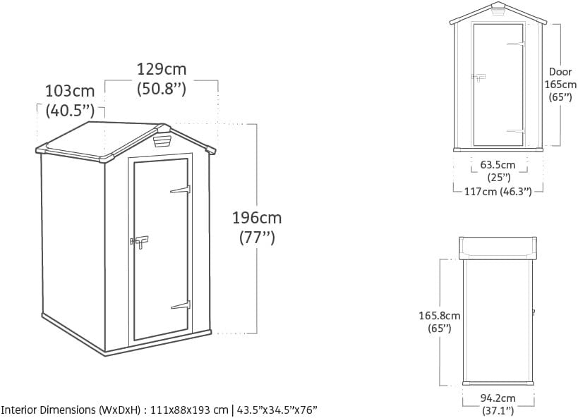 Plastic Garden Shed 4x3ft Outdoor Waterproof Storage with Floor Grey
