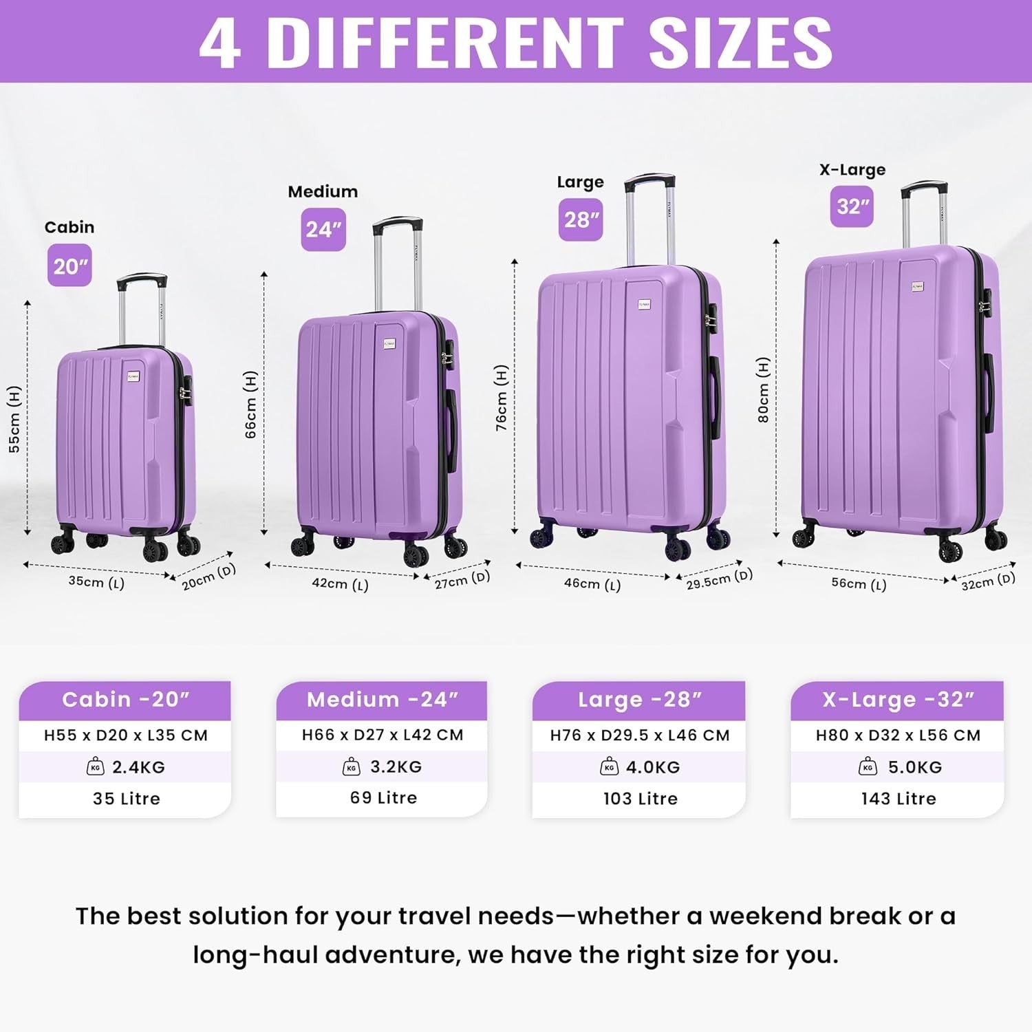 2pc Hard Shell Luggage Set Large + Medium Suitcases 4 Wheel Lightweight
