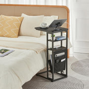 C-Shaped End Table with Charging Station, Storage & Slim 3-Tier Design