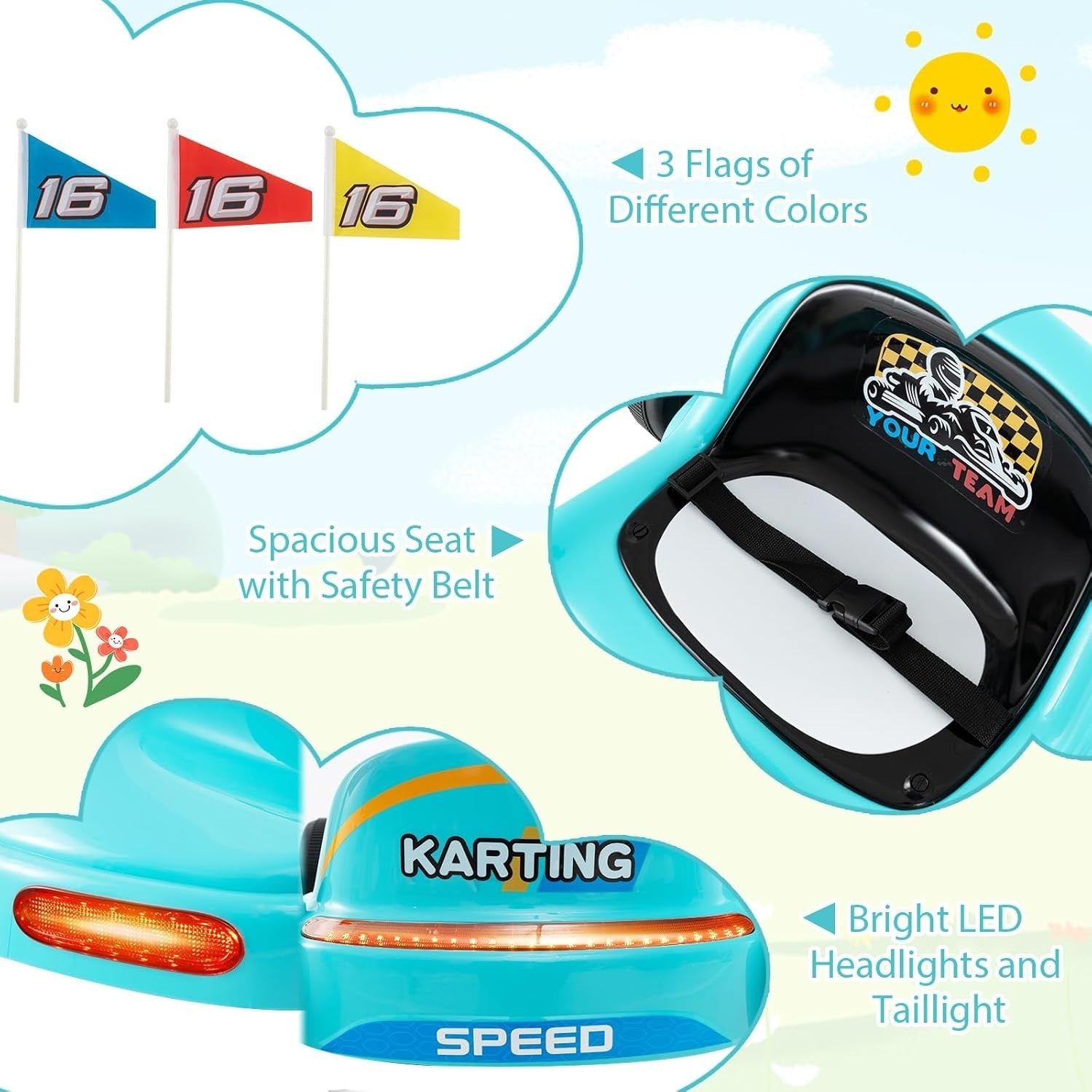 Kids Electric Go Kart 12V Ride On Car Remote Control LED Music Blue