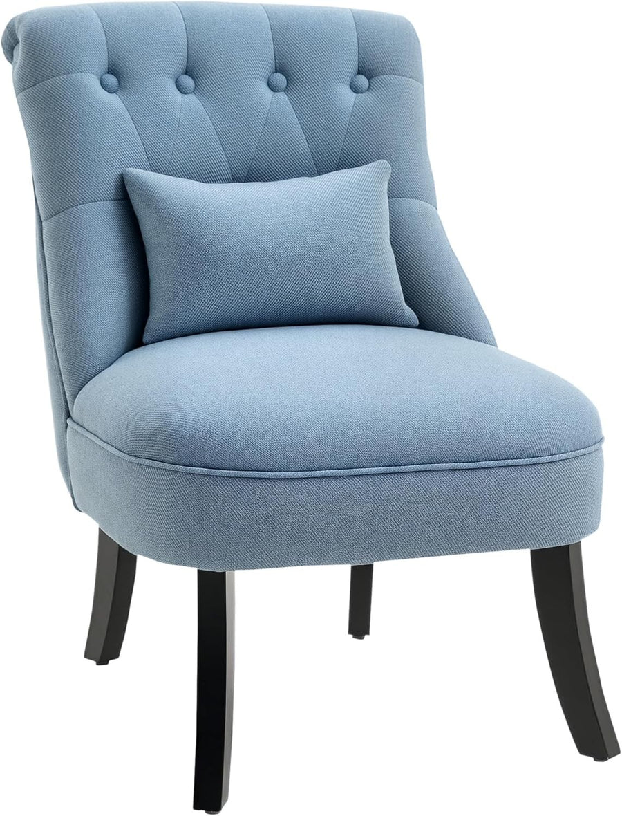 Blue Linen Accent Tub Chair Button Tufted Armless Lounge Chair