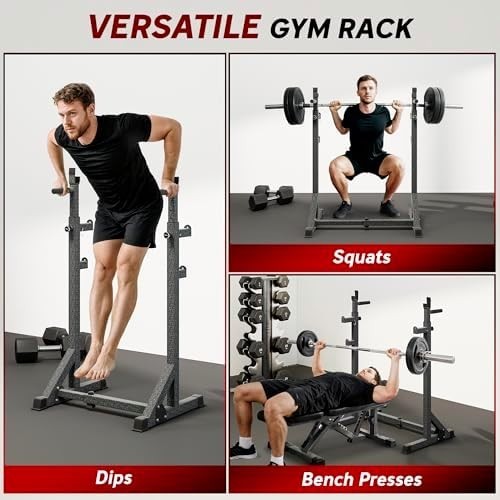 Adjustable Squat Rack & Dip Station Heavy Duty Barbell Rack Home Gym