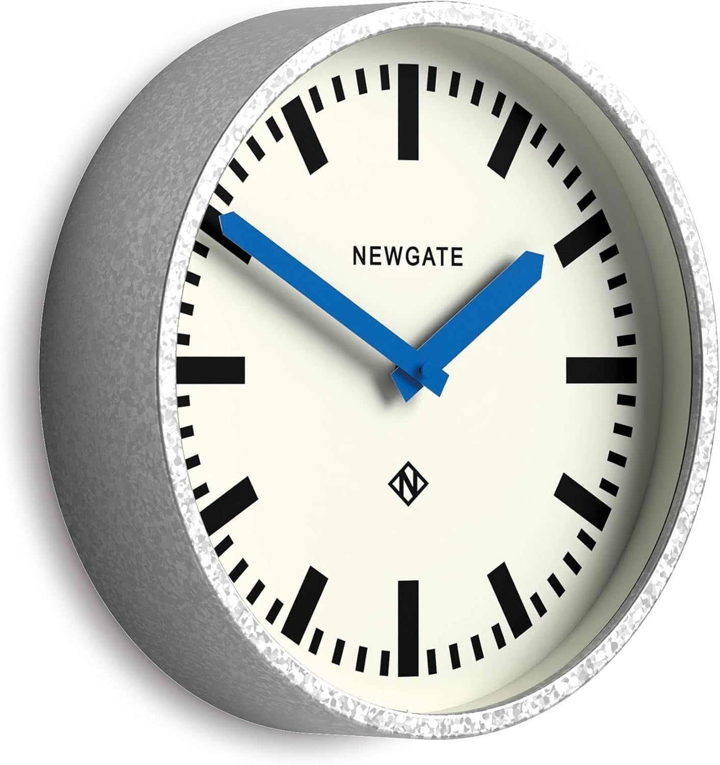 Retro 30cm Silent Wall Clock Blue Hands Galvanised Metal Station Style